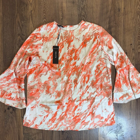 Misook Tops - Misook Flounce Sleeve Abstract Blouse